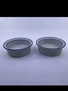 Dansk Blue Mist White Ceramic Bowls with Blue Rim